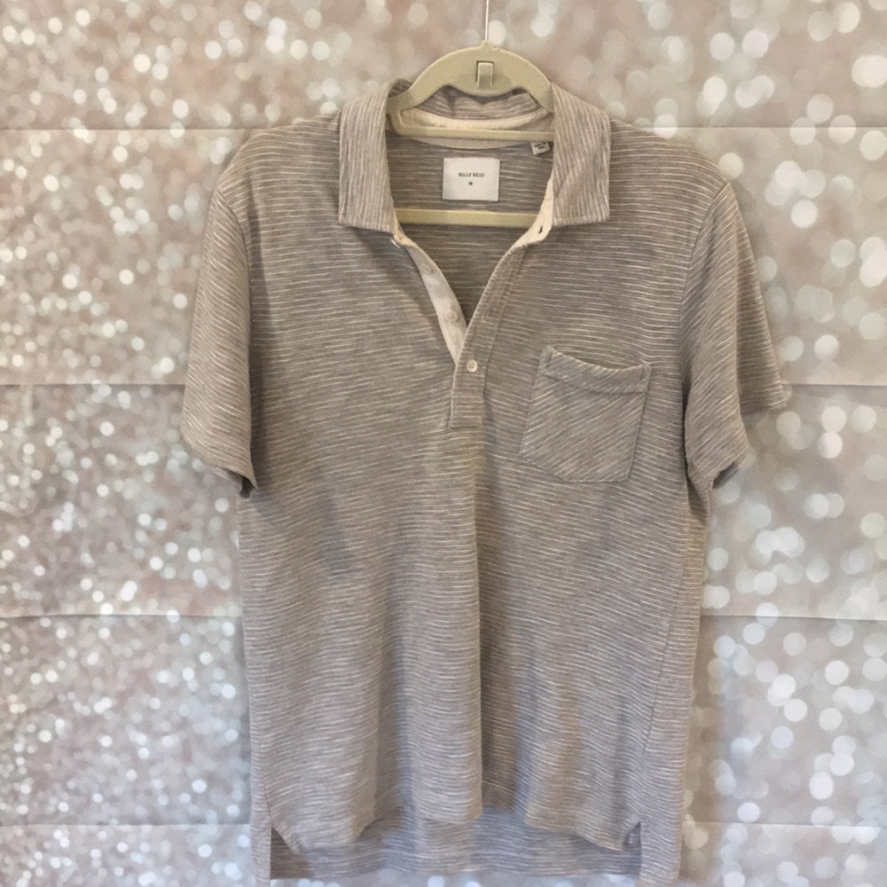 Billy Reid light grey/tan striped polo